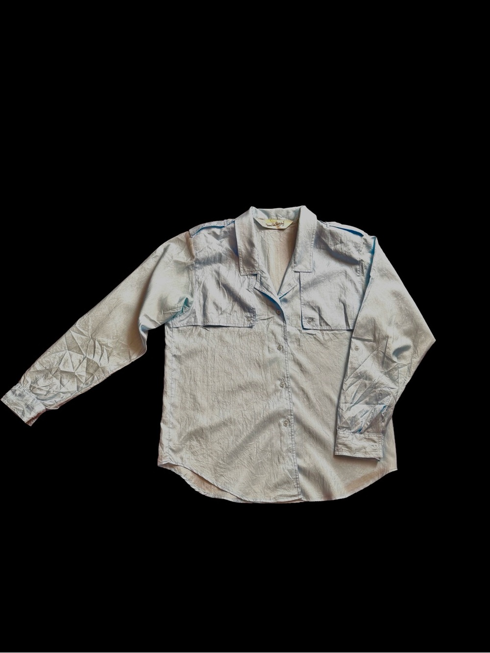 Vintage 80s Diane Von Furstenberg Light Blue Safari Shirt Roll Tab Sleeve Medium